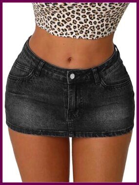 Women Low Rise Denim Mini Skirt Bodycon Short Skirt Cotton Blend